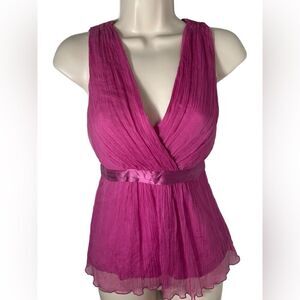 Saja Magenta Haze Y2K Silk Ruffle Tie Vintage Sleeveless Blouse